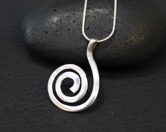 Sterling Silver Spiral Pendant on Snake Chain, Sterling Silver Swirl Necklace, Abstract Sterling Necklace, Sterling Spiral Pendant