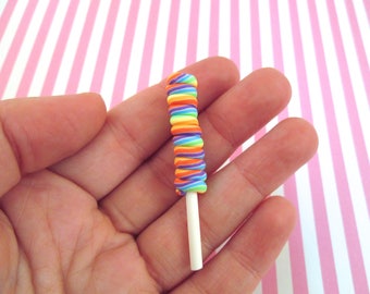 3 Rainbow Polymer Clay Lollipop Candy Cabochons - Decoden Sweets, #235