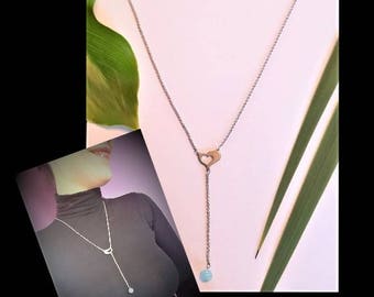 Lariat Necklace / lariat Pearl aquamarine