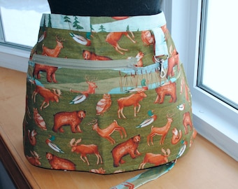 Handmade Vendor Apron Green Brown Forest Animals Utility Craft Farmers Market Teacher