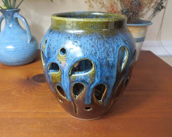 Candle Holder, Stoneware Candle Holder, Stoneware Candle Lantern, Pottery Candle Holder, Luminary, Wheel Thrown Pottery