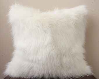 polar white faux fur pillow cover - COVER ONLY