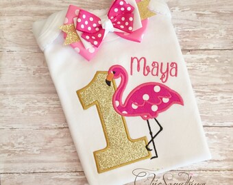 Flamingo shirt, flamingo birthday shirt, flamingo tutu, flamingo outfit, flamingo birthday, flamingo party, first birthday bow 01.18