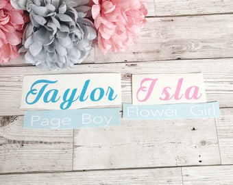 Personalised Vinyl Decal Stickers for Wedding Gift Bottle Cup Page Boy Flowrt Girl Bridesmaid Maid Of Honour Etc Name Role Bridal Party Hen