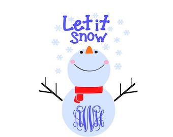 Snowman Monogram; SVG, DXF, AI, Ps, and Pdf Digital Cutting Files