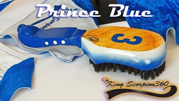 Prince Blue Collection New! 2018 Leather Grip Handle - King Scorpion 360 Custom (10 Row Loose) Medium Wave Brush Plus Double Velvet Du-rag
