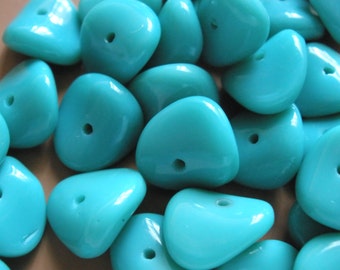 Vintage Glass Beads (10)(10x4mm) Turquoise Pebble Beads
