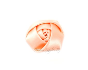 Peach Mini Satin Rolled Flowers Rosettes 1-1/2 inch - Peach Fabric Flowers, Peach Hair Flowers, Peach Silk Flowers, Peach Hair Accessories