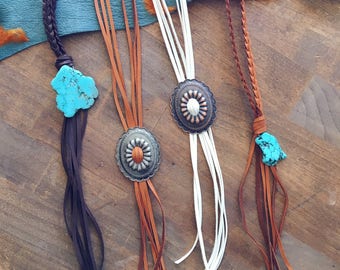 Fringe Concho Necklace / Western Necklace / Leather Fringe