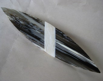 Black Off White Brooch Vintage Pin Plastic