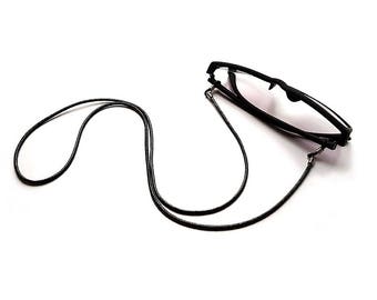 Eyeglass Chain / Unisex Black Reading Glasses Chain / Choice of Leather or Waxed Cotton Cord