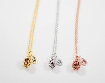 Dainty Pinecone Necklace | Initial Leaf Necklace | Pinecone Necklace | Mothers Day Gift | Initial Necklace | Graduation Gift | Gift for Her