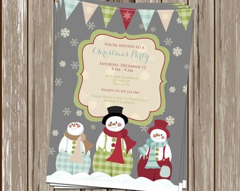 Custom Vintage Snowman Christmas Invitation