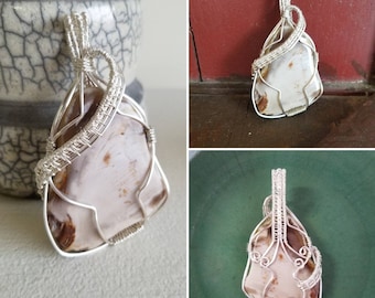 Petrified Wood Wire Weaved Pendant: Wrapped in Silver Plated Copper-Wood Jewelry-Handmade-Wire Wrapped-Chakra Jewelry-Witch-Reiki-Earth