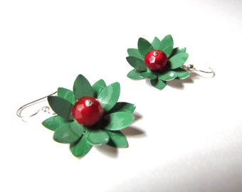 Emerald Green and Ruby Red Earrings from Recycled Soda Cans