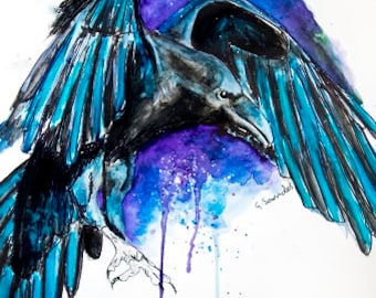 Raven Night Bird Illustration Limited Edition Giclee Archival Art Print