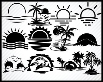 12 Sunset SVG Bundle, Summer svg, Sun svg, Cricut ready, Decals, Cutables, Cliparts, Transparent background, Silhouettes, Instant download