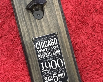 Chicago White Sox Vintage Style Wall Mounted Bottle Opener - Perfect Groomsman Gift or Father's Day Gift