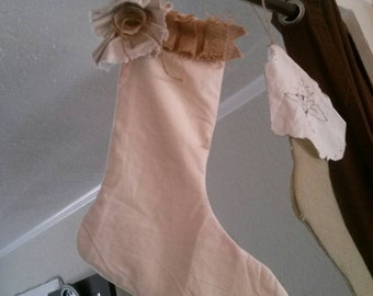 Hand made muslin Christmas stocking