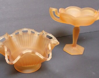 Westmoreland Satin Amber Mist, 2 Vintage Westmoreland Frosted Glass Bowls