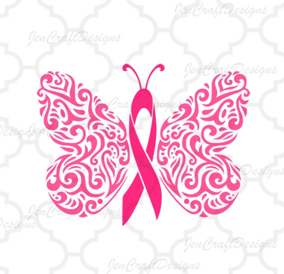 Filigree Awareness Butterfly Cancer Ribbon SVG DXF EPSPng