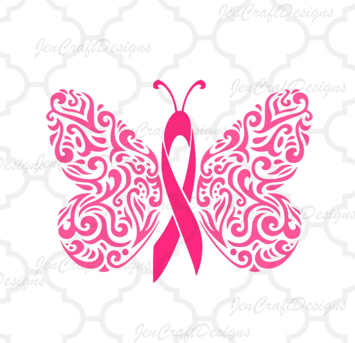 Filigree Awareness Butterfly Cancer Ribbon SVG DXF EPSPng