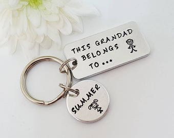 Grandad Gift, This Grandad Belongs To..., Grandad Hand Stamped Personalised Keyring Keychain, Father's Day Gift, Grandpa, Grandad Gift