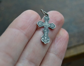Vintage Petite Sterling Silver Cross Charm/Pendant, Small Cross pendant, Sterling Cross Pendant, Crucifix, Religious Jewelry