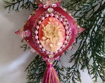 Antique Flower Garden beaded satin ornament
