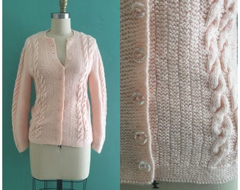 vintage 60's pink knit cardigan // vintage pink sweater