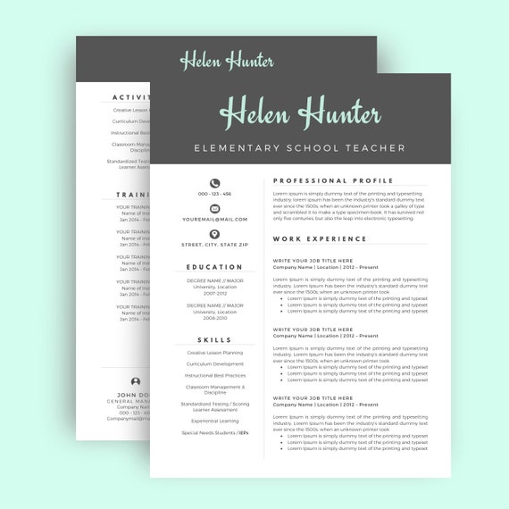 Resume Template / CV Template for Word Two Page Resume Cover