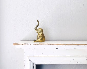 Vintage Brass Elephant Bookend // Solid Brass