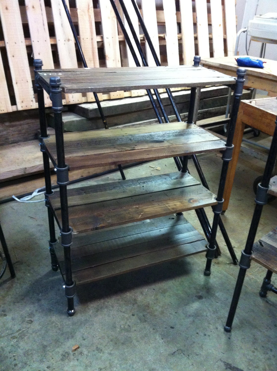 Reclaimed Oak and Industrial Cast Iron Pipe shelving unit
