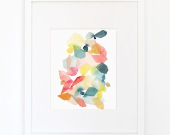 Gems in Coral & Turquoise - Watercolor Art Print