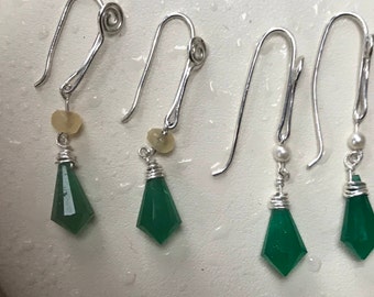 Green Onyx Wire Wrapped Dangle Earrings