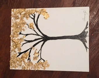 gold and black textured tree painting