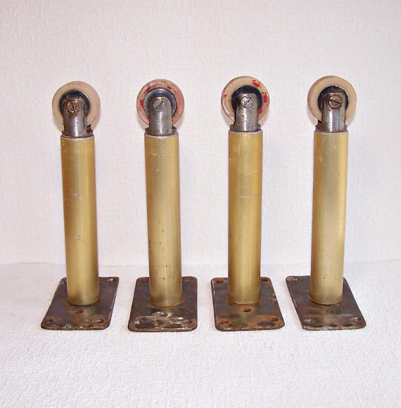 Handmade Legs with Casters. Vintage Metal Furniture Legs. Set