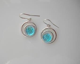 Aqua Blue Fused Glass Earrings Dichroic Glass Dangle Earrings Dichroic Jewelry Fused Glass Jewelry