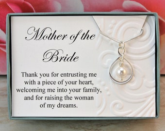 Mother of the Bride necklace gift from Groom Sterling silver infinity necklace Swarovski crystal pearl wedding necklaces, wedding jewelry
