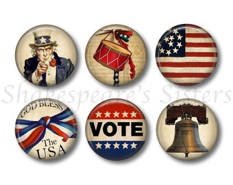 Americana Decor - Fridge Magnets - American Flag - Vote - 6 Magnets - 1.5 Inch Magnets - Patriotic Magnets