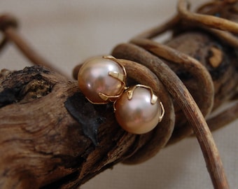 Maia - OOAK earrings, rare natural pearl, pastel pearls, stud earrings, freshwater pearls, youth jewelry, womens jewelry, gift for her