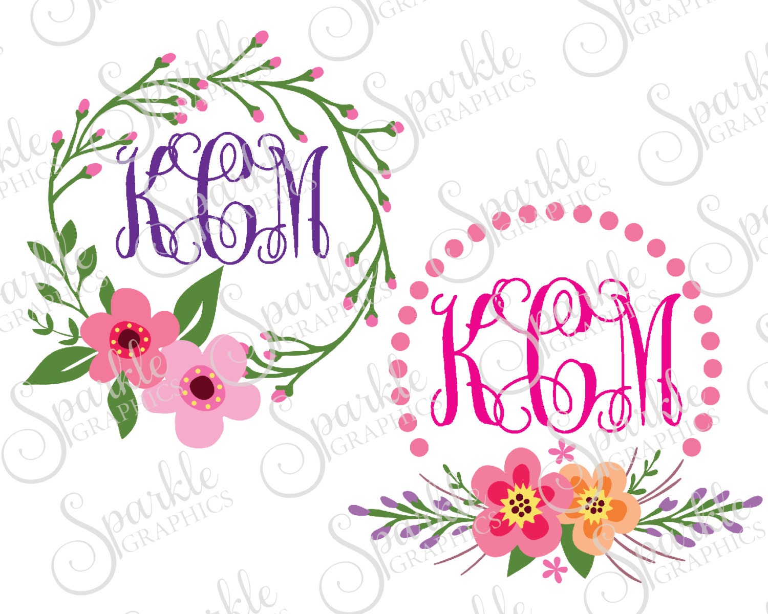 Download Floral Monogram Frame Set Cut File Flower Monogram Frame