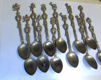 Vintage 12 Figural Spoons Italy Demitasse