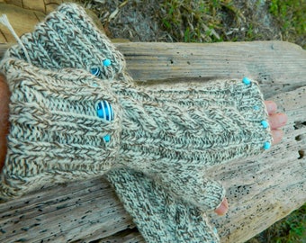 Hand Knitted Women's Cable Fingerless Gloves made from 100% Wool