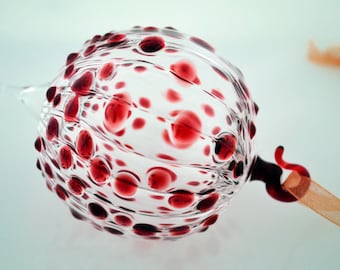 Hand Blown Ornament, Handmade Glass Ornament, Christmas Ornament, Crystal Clear & Ruby Red Ornament, Art Glass Suncatcher