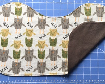 Flannel Green Owl Burp Cloth