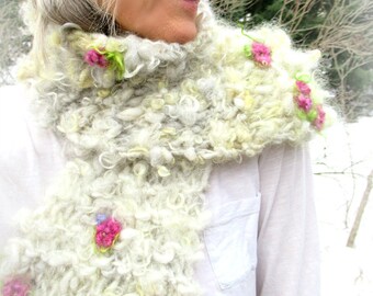 forest faerie old world rosebud art yarn scarf - winter forest shepherdess fantasy scarf