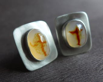 Cross Agate Cufflinks, Jerusalem Stone Sterling Silver Cufflinks, Christian Jewelry, Gemstone Cufflinks, Religious Jewelry Cufflinks