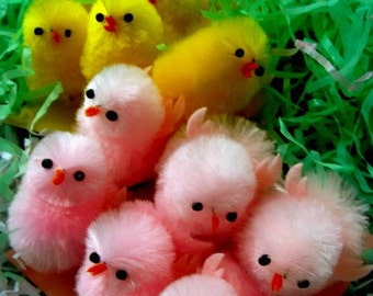 6 Baby Chenille Chicks Pink