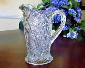 Vintage Pressed Glass Large Pitcher, Mid-century Imperial Pressed Glass Pitcher in the Cosmos "474" Pattern Serving Pitcher, Book Piece